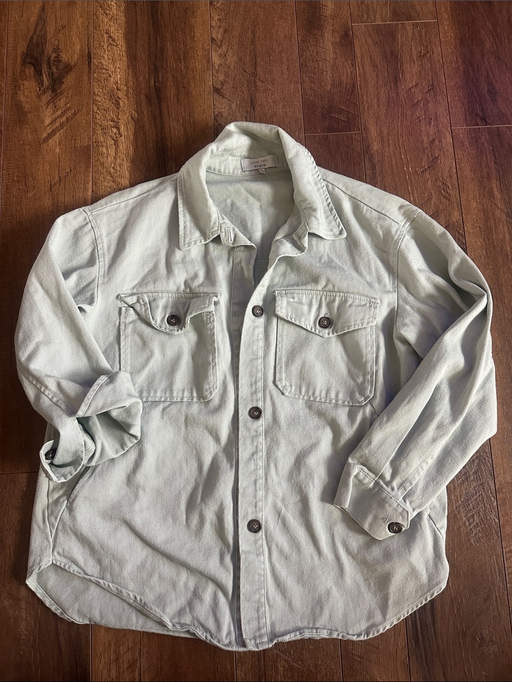 Love Tree Denim Light Mint Green Womens Button-Up Shacket Jacket
